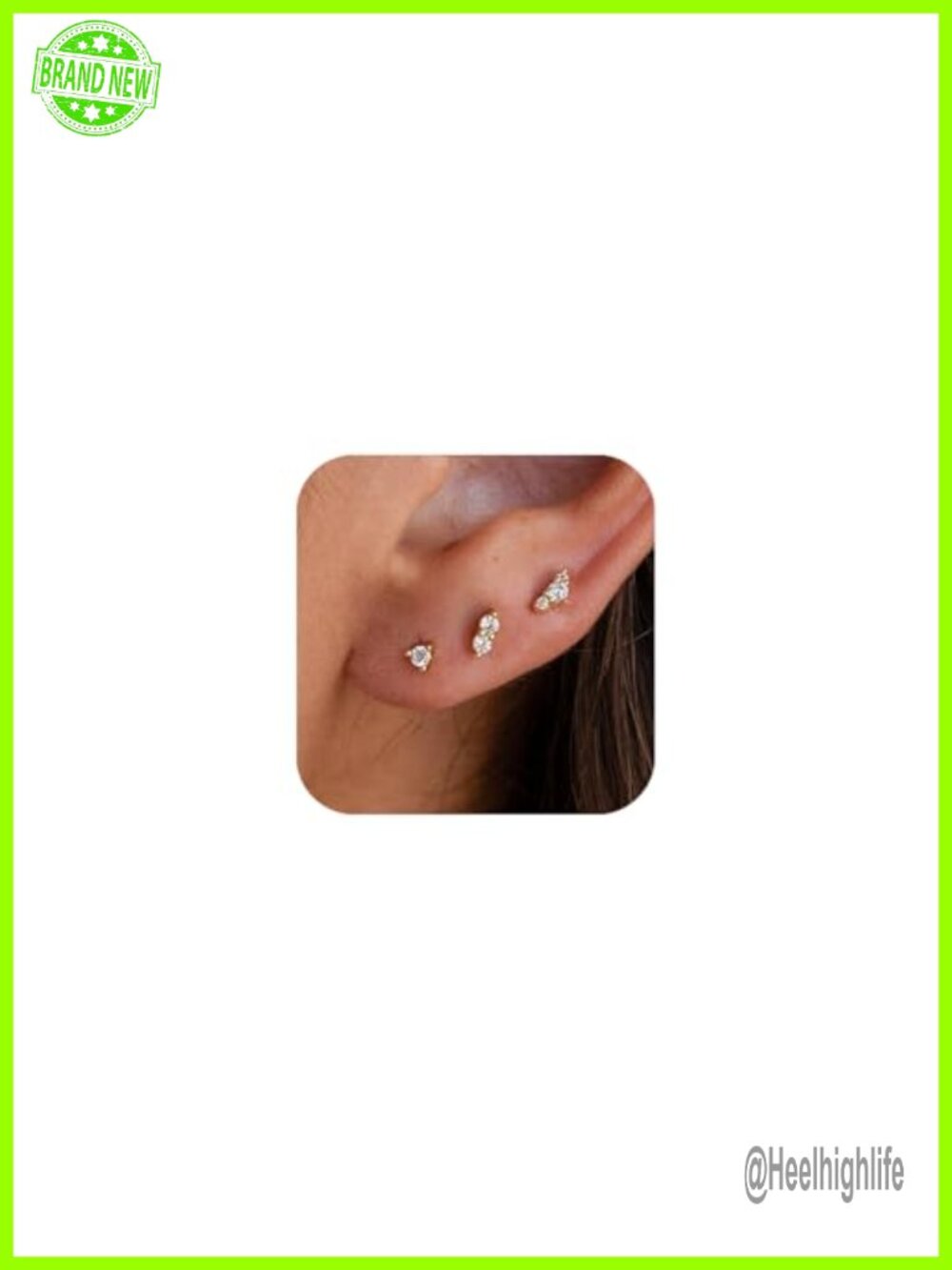 14K Gold Plated Stud Earrings Set Cubic Zirconia Flat Back Hypoallergenic